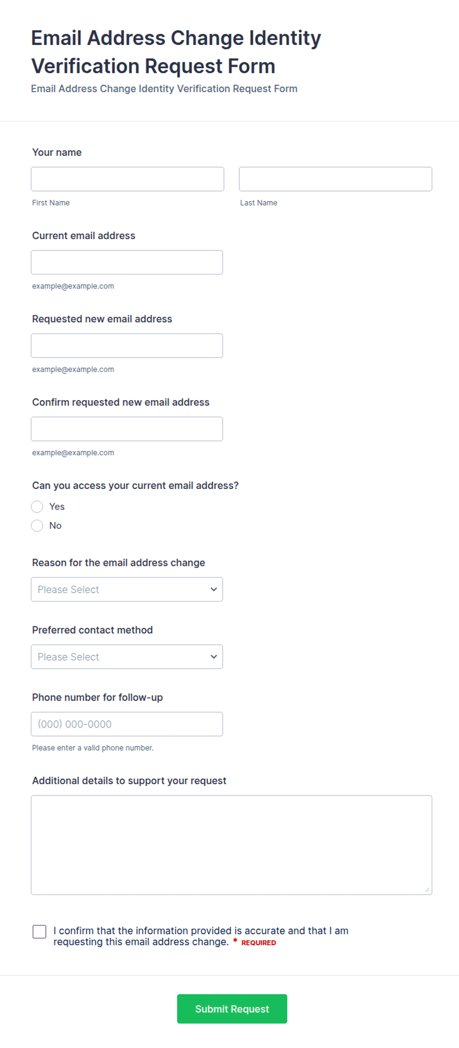 Email Address Change Identity Verification Request Form Template | Jotform