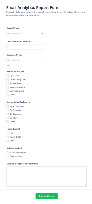 Email Analytics Report Form Template
