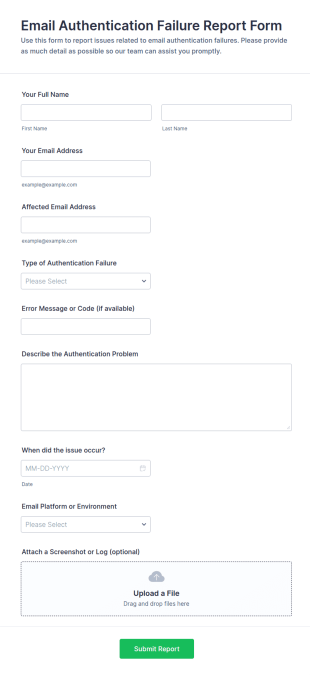 Email Authentication Failure Report Form Template