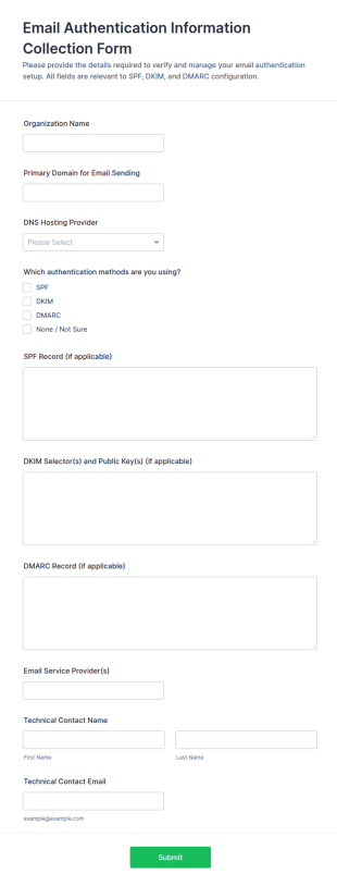 Email Authentication Information Collection Form Template