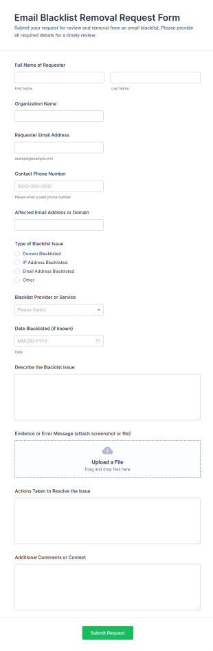Email Blacklist Removal Request Form Template