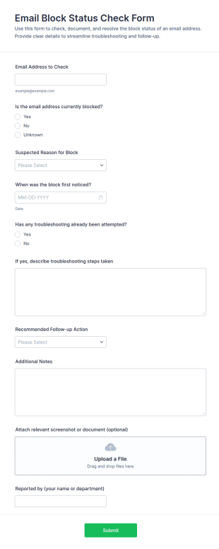 Email Block Status Check Form Template