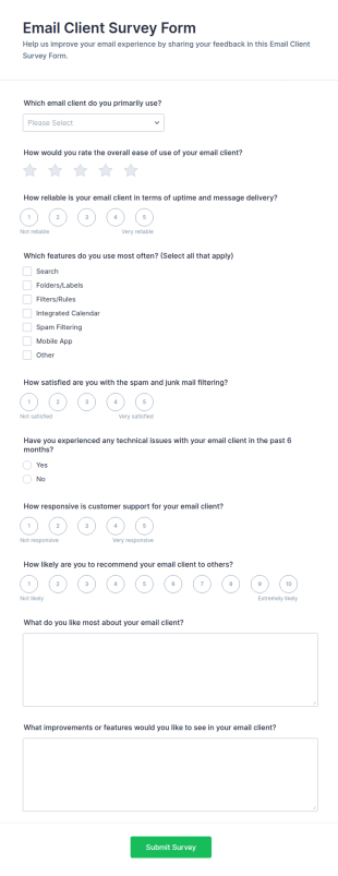 Email Client Survey Form Template
