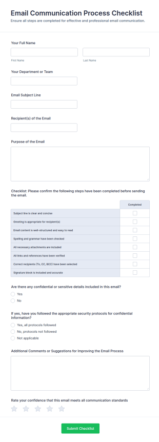Email Communication Process Checklist Form Template