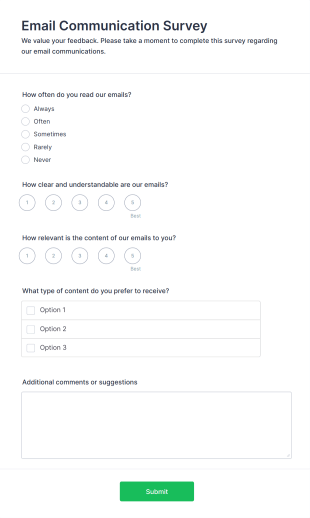 Email Communication Survey Form Template