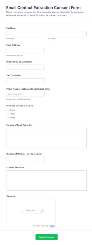 Email Contact Extraction Consent Form Template