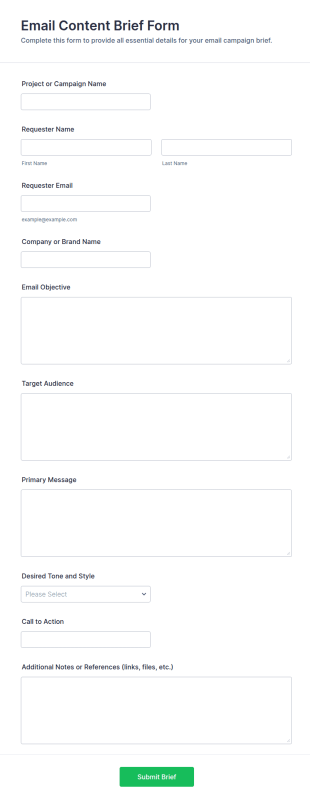 Email Content Brief Form Template
