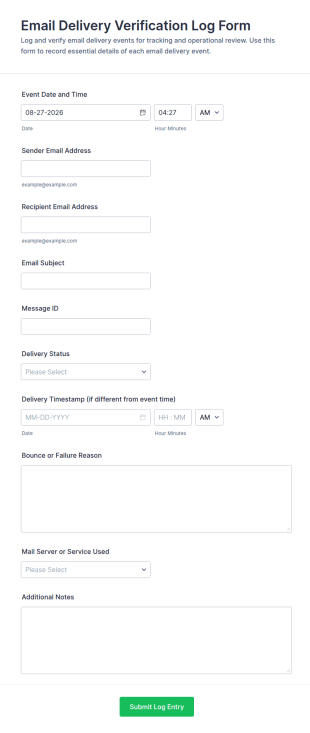 Email Delivery Verification Log Form Template