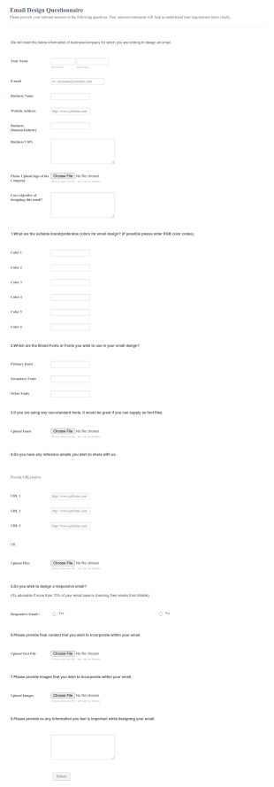 Email Design Questionnaire Form Template