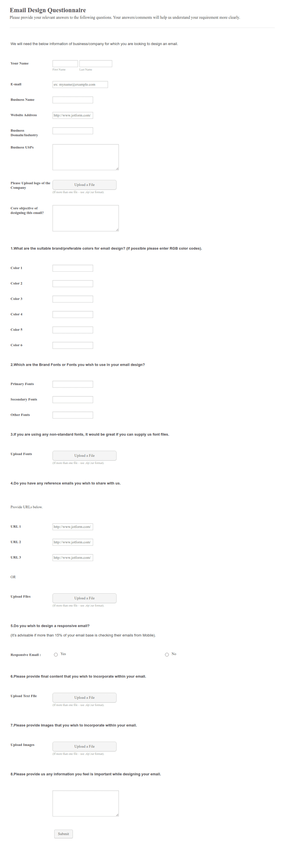 Email Design Questionnaire Form Template | Jotform