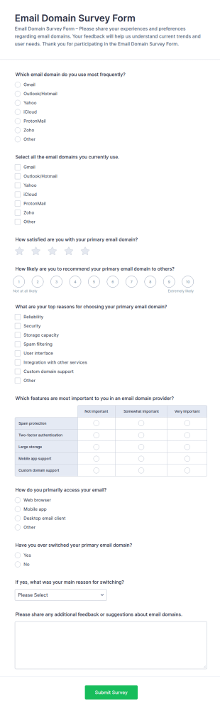 Email Domain Survey Form Template