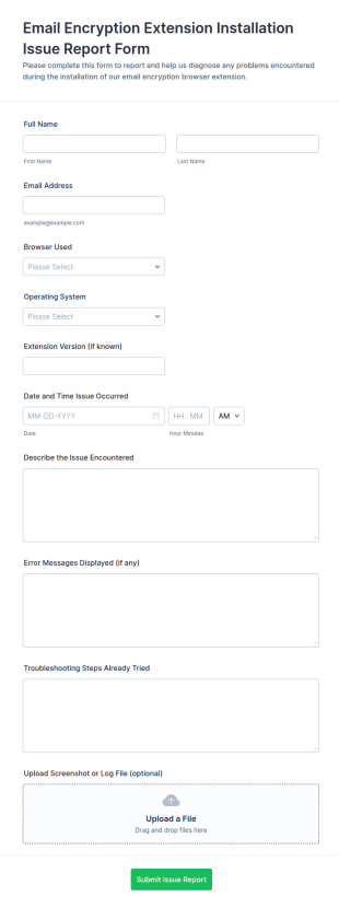 Email Encryption Extension Installation Issue Report Form Template