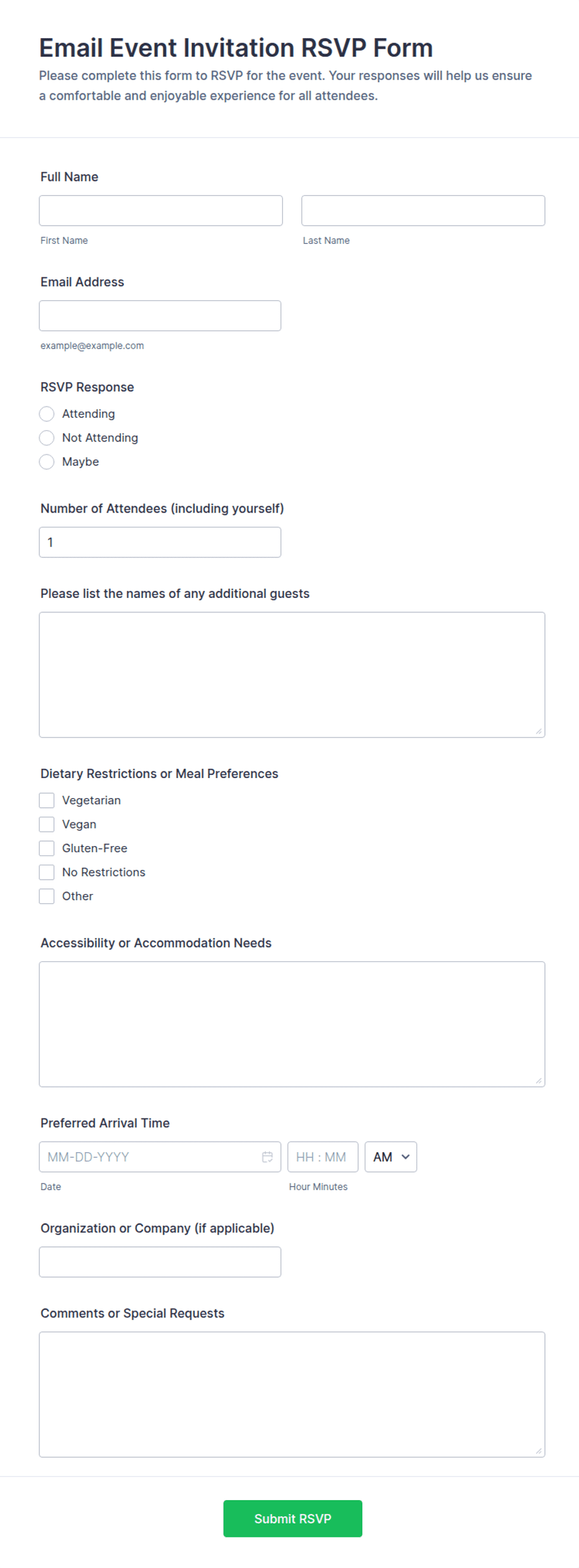 Email Event Invitation RSVP Form Template | Jotform