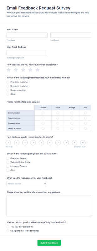 Email Feedback Request Survey Form Template