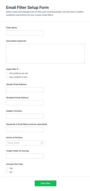 Email Filter Setup Form Template