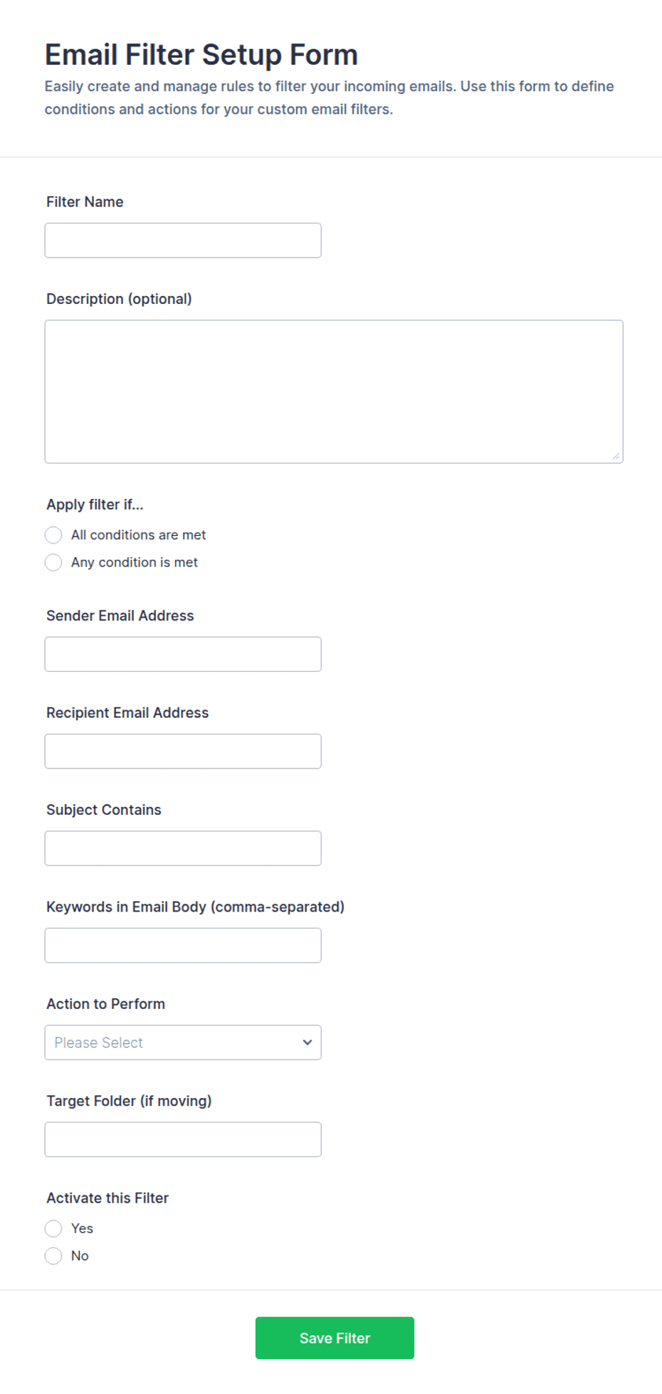 Emaiol Example Email Filter Setup Form Template | Jotform