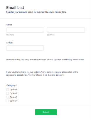 Email List Form Template