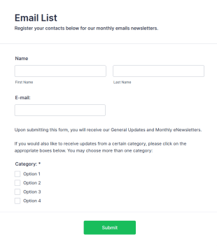 Email List Form Template