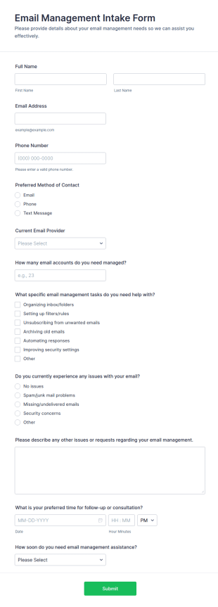 Email Management Intake Form Template