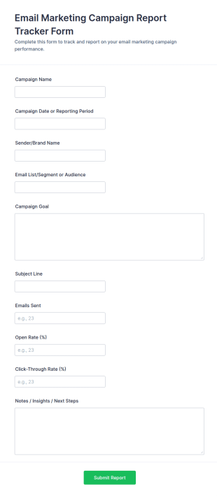 Email Marketing Campaign Report Tracker Form Template