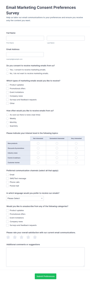 Email Marketing Consent Preferences Survey Form Template