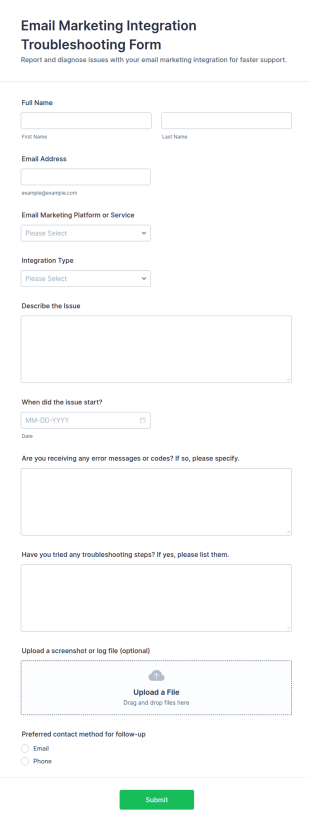 Email Marketing Integration Troubleshooting Form Template