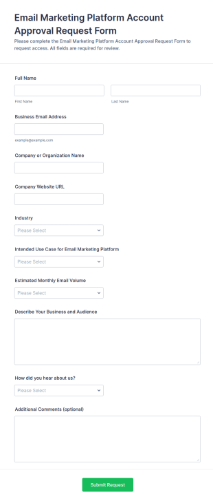 Email Marketing Platform Account Approval Request Form Template