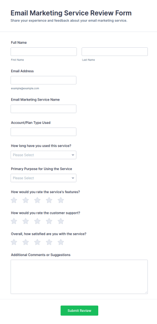 Email Marketing Service Review Form Template