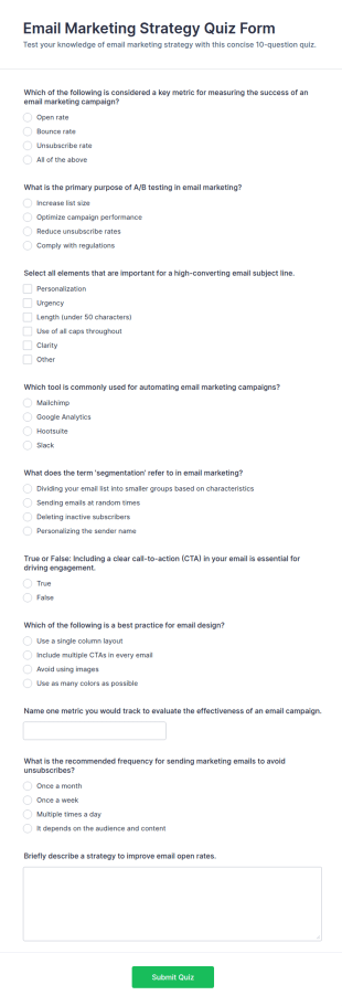 Email Marketing Strategy Quiz Form Template