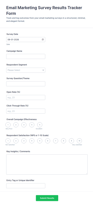 Email Marketing Survey Results Tracker Form Template