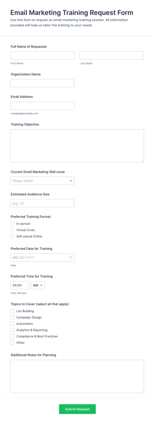 Email Marketing Training Request Form Template