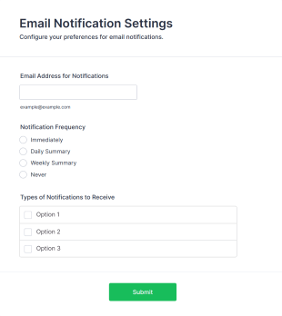 Email Notification Settings Form Template
