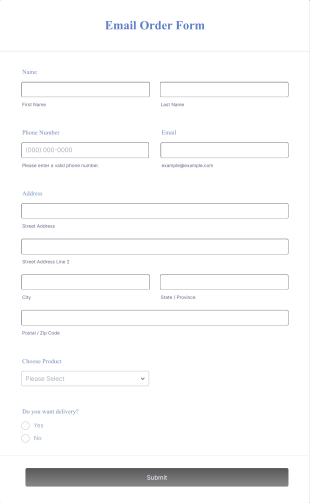 Email Order Form Template