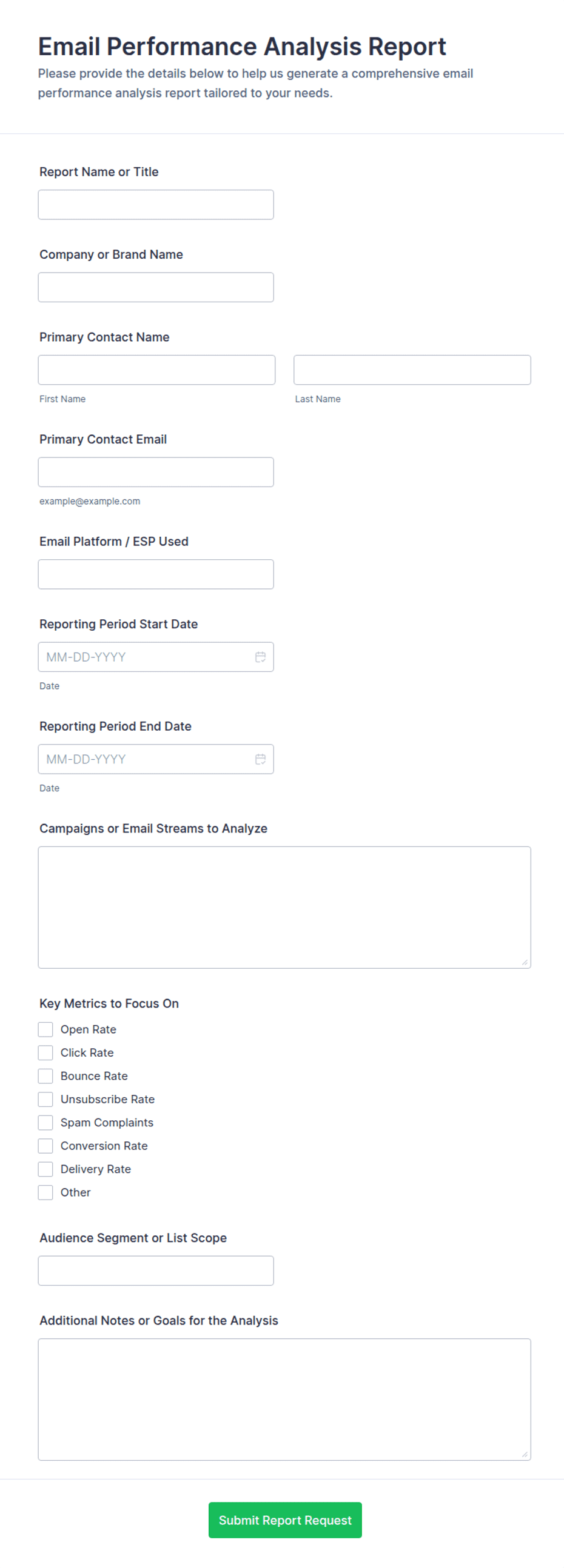 Mixrosoft Email Example Email Performance Analysis Report Form Template | Jotform