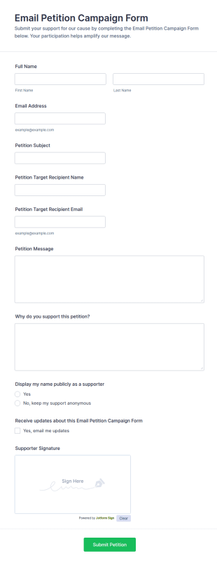 Email Petition Campaign Form Template