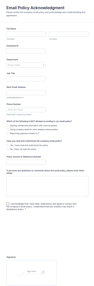 Email Policy Acknowledgment Form Template