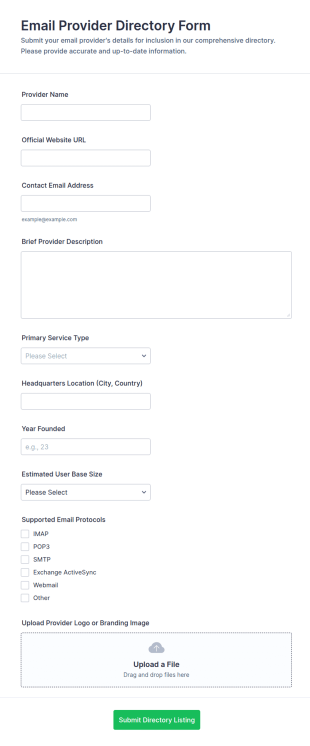 Email Provider Directory Form Template