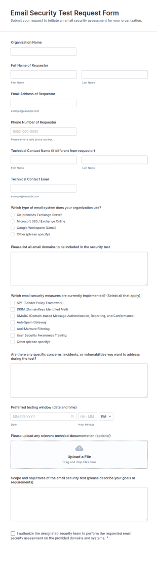 Email Security Test Request Form Template