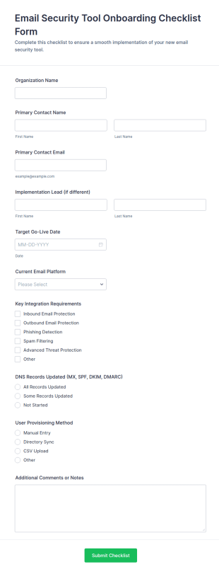 Email Security Tool Onboarding Checklist Form Template