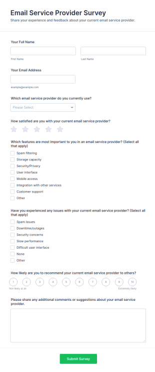 Email Service Provider Survey Form Template