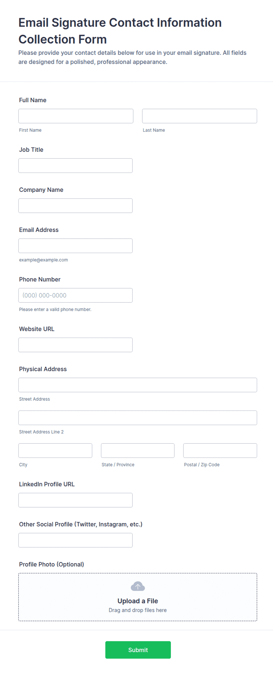 Email Signature Contact Information Collection Form Template | Jotform