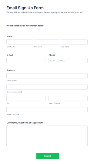 Email Signup Form Template