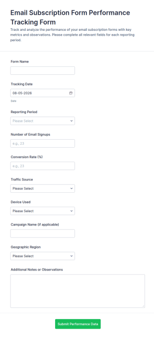 Email Subscription Performance Tracking Form Template