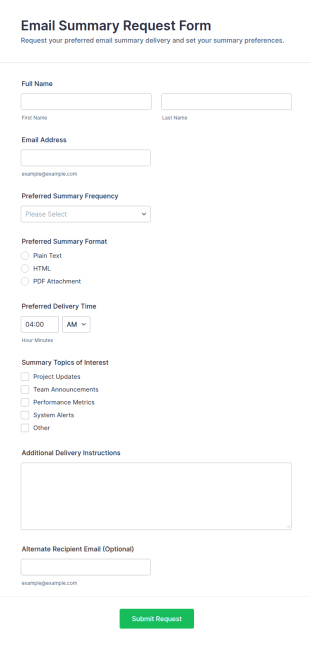 Email Summary Request Form Template