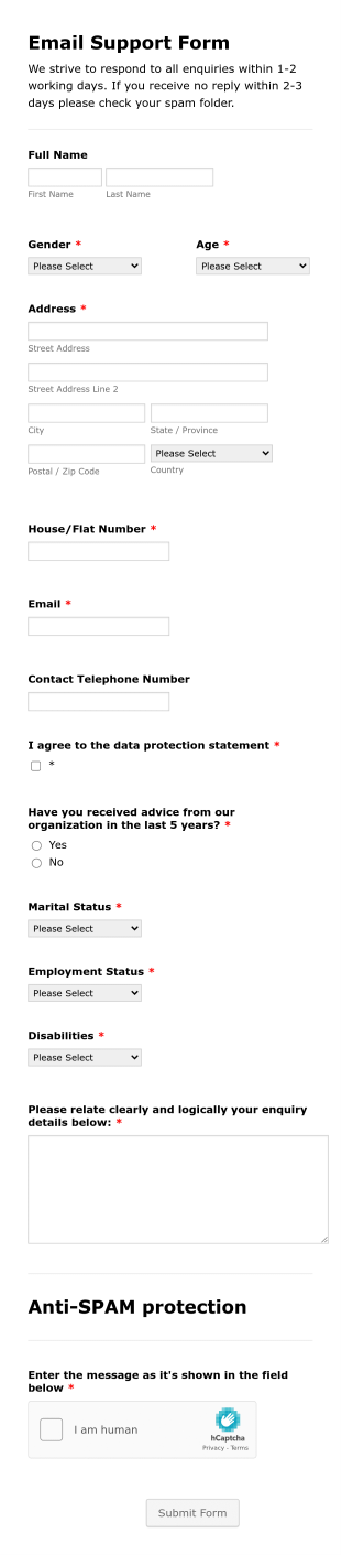Basic Email Support Form Template