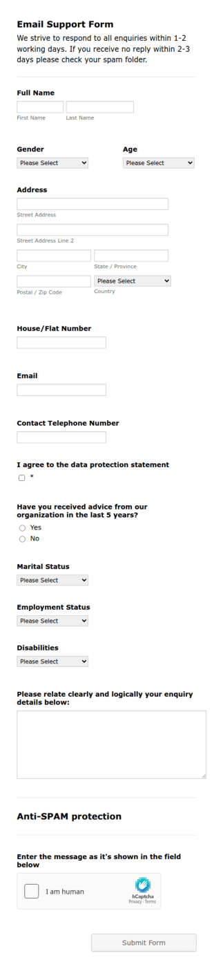 Basic Email Support Form Template