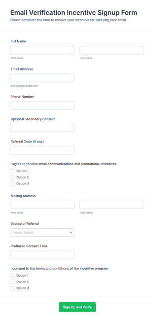 Email Verification Incentive Signup Form Template