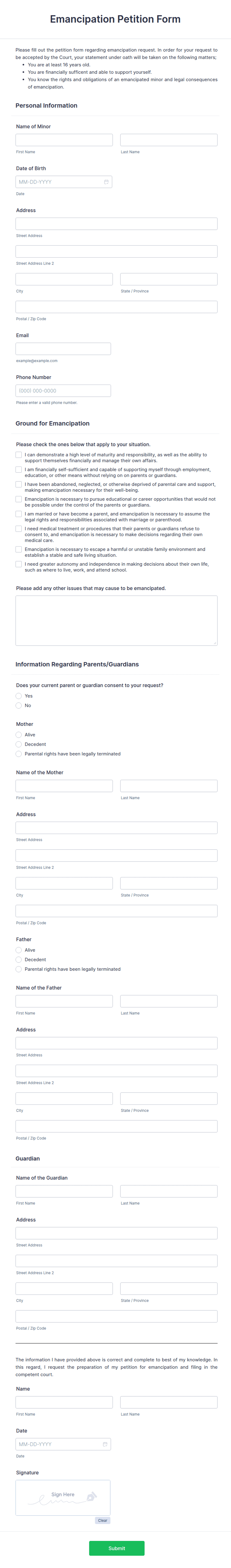 Emancipation Form Emancipation Petition Form Template | Jotform