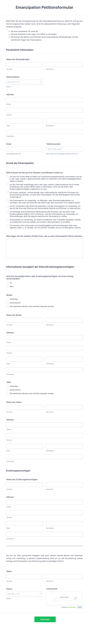 Emanzipation Petitionsformular