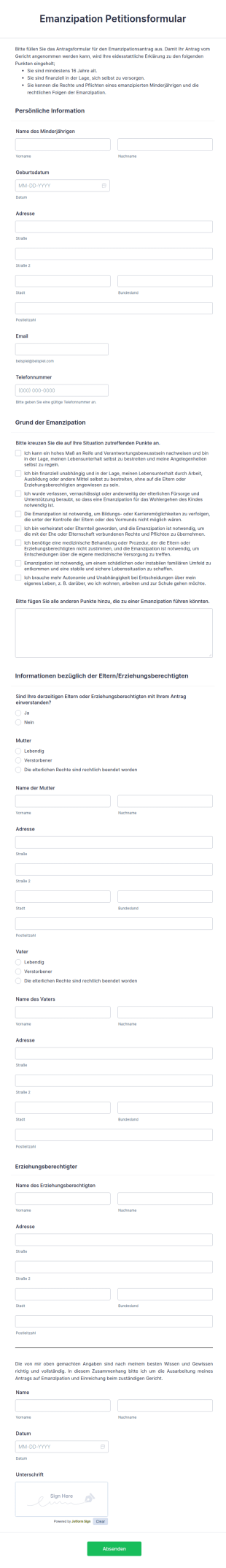 Emanzipation Petitionsformular